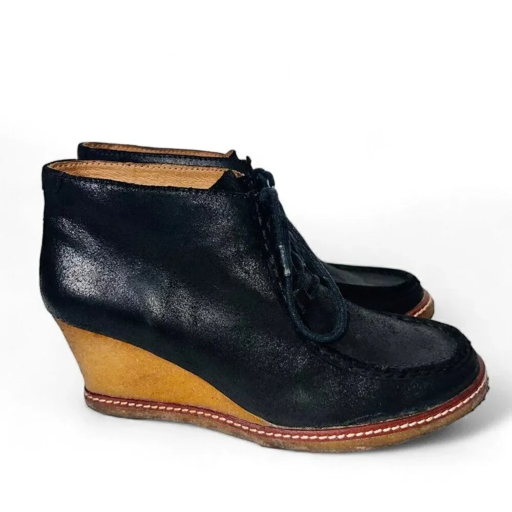 Johnston & Murphy Moc Toe Crepe Sole Wedge Boots 78-50801 Black‎ Leather Women's